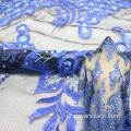 Ναυτικό Μπλε Floral Beaded κέντημα Lace Fabric